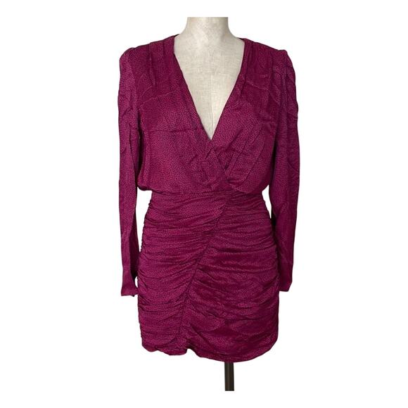 Zara Women's NEW Ruched Satin Effect Print Wrap Dress Fuchsia Pink Size XL - Picture 1 of 16
